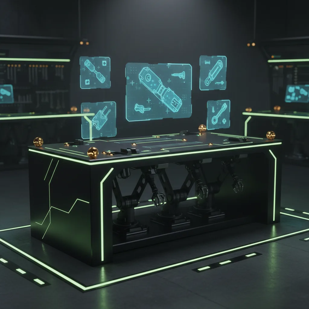 Holographic workbench with modular muse tool schematics